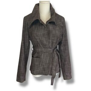 LIGHT Jacket Belted‎ Blazer Long Taupe Brown Cotton Blend Summer Size Small